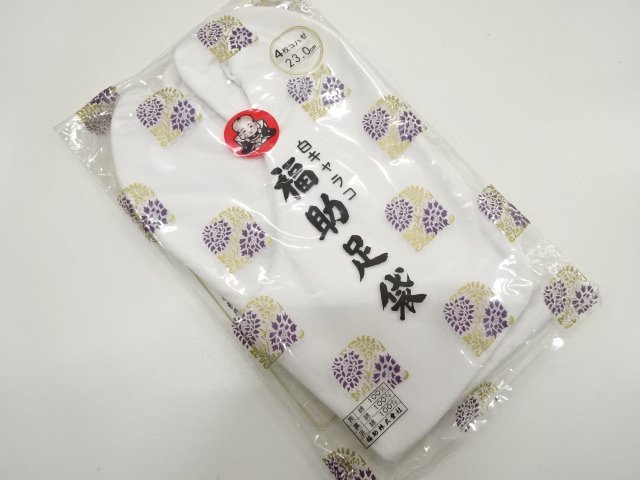 JAPANESE KIMONO / UNUSED FUKUSUKE WHITE TABI SOCKS (23 CM / 4-BUTTON F
